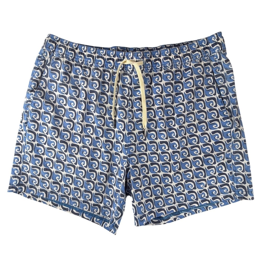 Fair Harbor Mens Blue Wave Print Swim Trunks XL 5 Inch Inseam BreezeKnit Liner